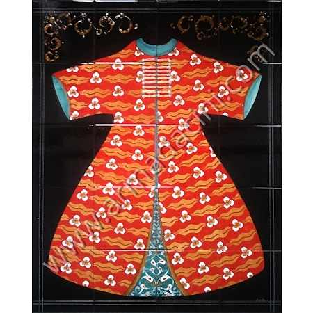 80x100 Osmanlı Kırmızı Zeminli Cintemanili Kaftan Kütahya ve iznik çinileri el yapımı çini karo klasik türk çini sanatı desenleri osmanlı motifleri türk hamamı çini pano banyo mutfak tezgah arası çiniler seramik dekorasyon hand made interior ceramic tiles decoration turkısh bath bathroom çini örnekleri saray cariye