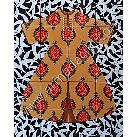 80x100 Osmanlı Hanedan Kaftanları Sarı Cini Pano Kütahya ve iznik çinileri el yapımı çini karo klasik türk çini sanatı desenleri osmanlı motifleri türk hamamı çini pano banyo mutfak tezgah arası çiniler seramik dekorasyon hand made interior ceramic tiles decoration turkısh bath bathroom çini örnekleri saray cariye