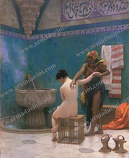 Osmanlı Cariyeleri Kese Yapan Kadın Hamam Sahnesi