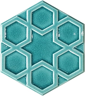 15x17 cm AL 71 Turkuaz Selçuklu Yıldızı Altıgen Çini Karo Türk hamamı banyo mutfak dekorasyonu fiyatları ve çeşitleri örnekleri Hexagon