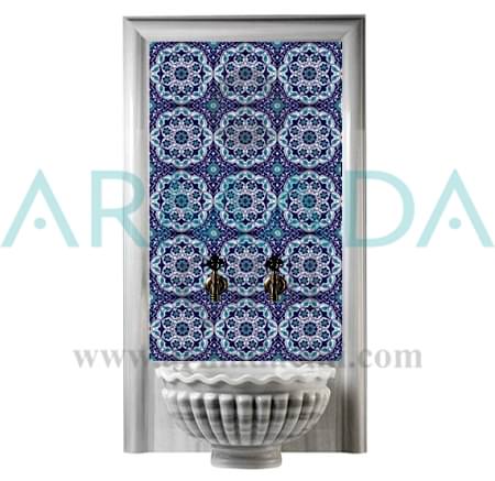 AC-92 Selçuk Rumi Mavi Beyaz Desenli Çini Türk Hamamı