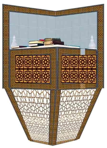 120X160 Sarı Kahve Beyaz Köşede Cami Kürsüsü 120X160 Sarı Kahve Cami hutbe Kürsüsü geometrik ve Çiçek desenli kürsüler - Osmanlı cami dekorasyonu hutbe vaiz kürsü islamic mosque tile