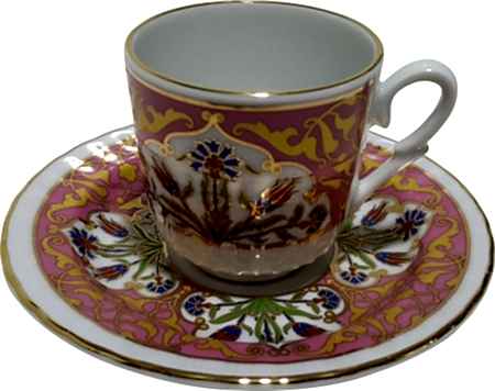 Ar 689 Pembe Çift Lale 6 lı Fincan Takımı kahve setleri turkish cofee ottoman porcelain tea set gold decor fincan takımları Türk kahvesi