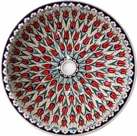 Armada 02 Lalezar Desenli Çini Lavabo banyo el işi çini lavabo sink hand made