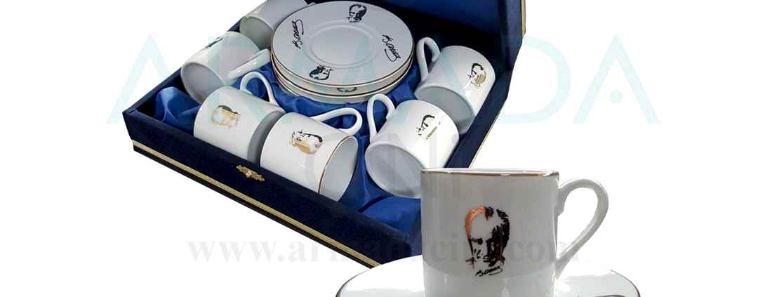 HEDIYELIK-ATATURK-URUNLERI Atatürk resimli kütahya porselen fincan takımı porcelain coffee cups