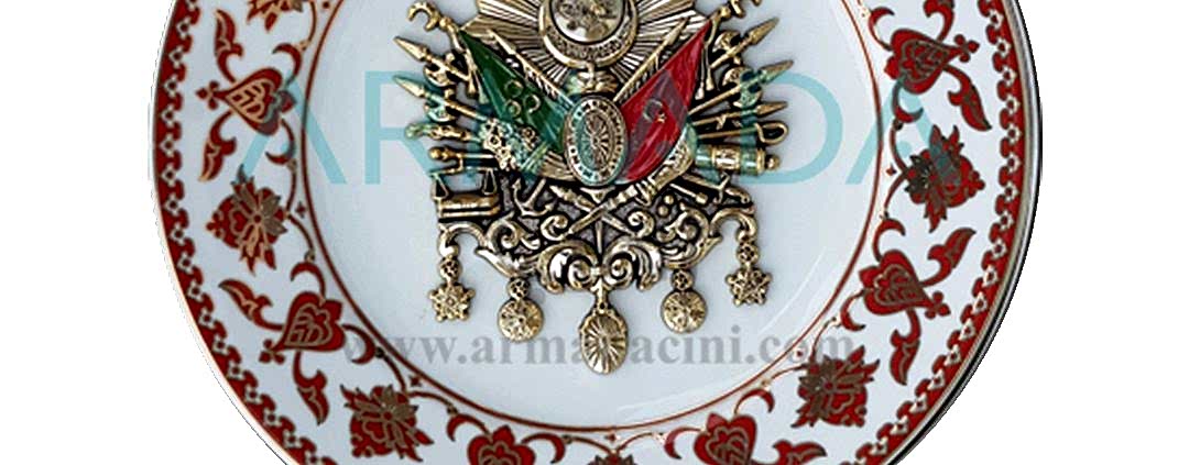 HEDIYELIK-PORSELEN osmanlı armalı porselen çini tabak ottoman porcelain plate