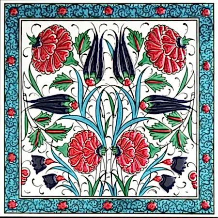 20x20 Cm ED 306 Lale Karanfil Eldekoru Çini Pano hand made tile interior decoration