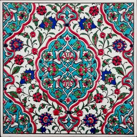20x20 Cm ED 307 Turkuaz İznik Eldekoru Çini Karo hand made tile interior decoration Turkish tiles