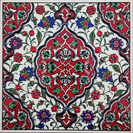 20x20 Cm ED 308 Kırmızı İznik Eldekoru Çini Karo hand made tile interior decoration Turkish tiles