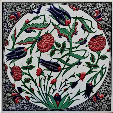 20x20 Cm ED 311 Oval Lale Karanfil Eldekoru Çini Pano hand made tile interior decoration Turkish tiles