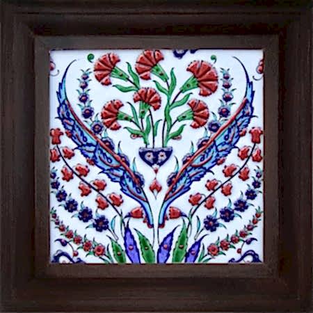 20x20 Cm ED 3113 Mavi Yapraklı Karanfil Kütahya Çini hand made tile interior decoration Turkish tiles