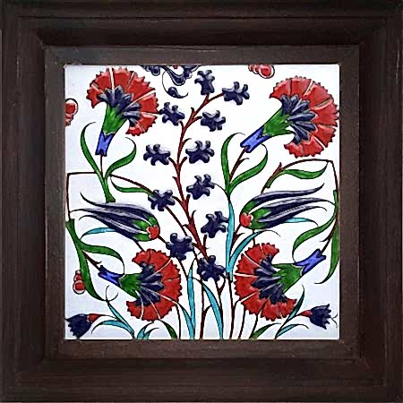 20x20 Cm ED 315 Lale Sümbül Karanfil Kütahya Çini Pano hand made tile interior decoration Turkish tiles