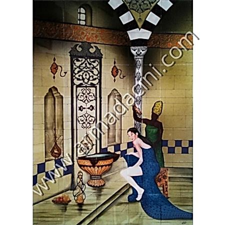 100x140 Osmanlı Sultan Hamamı El Dekoru Cini Pano Kütahya ve iznik çinileri el yapımı çini karo klasik türk çini sanatı desenleri osmanlı motifleri türk hamamı çini pano banyo mutfak tezgah arası çiniler seramik dekorasyon hand made interior ceramic tiles decoration turkısh bath bathroom çini örnekleri saray cariye