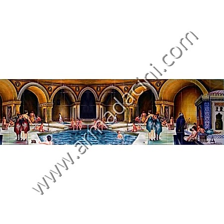 Ozel El dekoru Havuz Bası Muhabbeti Cini Pano Kütahya ve iznik çinileri el yapımı çini karo klasik türk çini sanatı desenleri osmanlı motifleri türk hamamı çini pano banyo mutfak tezgah arası çiniler seramik dekorasyon hand made interior ceramic tiles decoration turkısh bath bathroom çini örnekleri saray cariye