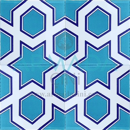 20x20 SP-96 Desenli İznik Çini Karo Modeli (Türk Yıldızı) Su yeşili Çimen Yeşili Yeşil Renkli kabartmalı Cami Mihrap Minber Kürsü Çinileri Geometrik Karo geonetric islamic art galery pattereb design turlish ceramic tile