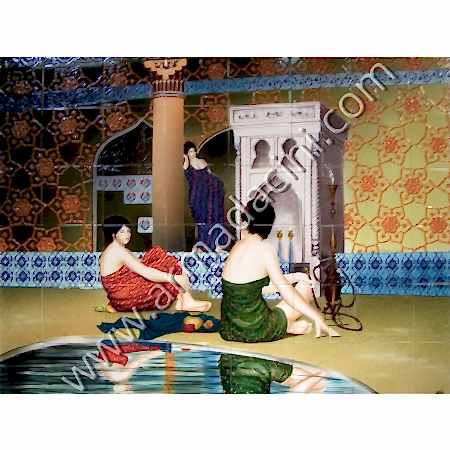 160x120 Hamam Havuz Bası 2 Cariye Cini Pano Kütahya ve iznik çinileri el yapımı çini karo klasik türk çini sanatı desenleri osmanlı motifleri türk hamamı çini pano banyo mutfak tezgah arası çiniler seramik dekorasyon hand made interior ceramic tiles decoration turkısh bath bathroom çini örnekleri saray cariye