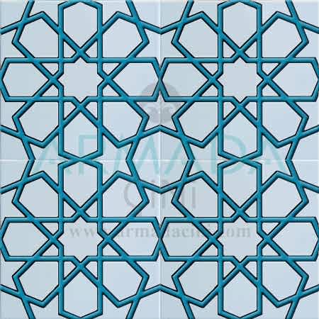 20x20 SP-89-B Desenli İznik Çini Karo Modeli (Türkmen Yıldızı) Beyaz Turkuaz Mavi Türkuaz Renkli kabartmalı Cami Mihrap Minber Kürsü Çinileri Geometrik Ottoman Turkish bathroom kitchen wall tile ceramic interior mosque masjid