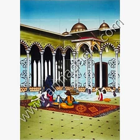100x140 Osmanlı Sarayı Avludaki Kızlar Cini Pano Kütahya ve iznik çinileri el yapımı çini karo klasik türk çini sanatı desenleri osmanlı motifleri türk hamamı çini pano banyo mutfak tezgah arası çiniler seramik dekorasyon hand made interior ceramic tiles decoration turkısh bath bathroom çini örnekleri saray cariye