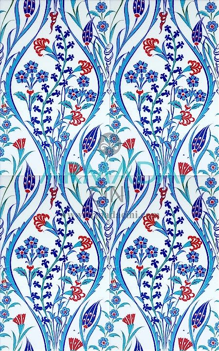 25x40 SP-419 Desenli İznik Çini Karo Modeli (Lale) Laleli Lale desenli kütahya inzik osmanlı Çinisi çinileri . Çini nasıl yapılır . Nasıl üretilir . Seramik ottoman turkish ceramic tile decorartion