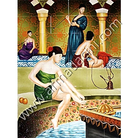 120x160 Osmanlı Havuz Bası Cariye El Dekoru Cini Pano Kütahya ve iznik çinileri el yapımı çini karo klasik türk çini sanatı desenleri osmanlı motifleri türk hamamı çini pano banyo mutfak tezgah arası çiniler seramik dekorasyon hand made interior ceramic tiles decoration turkısh bath bathroom çini örnekleri saray cariye
