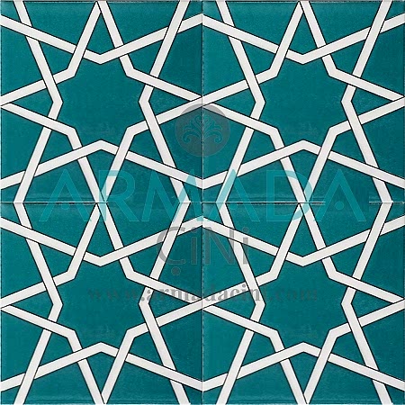 20x20 SP-94 Desenli İznik Çini Karo Modeli (Yeşil Yıldız) Su yeşili Çimen Yeşili Yeşil Renkli kabartmalı Cami Mihrap Minber Kürsü Çinileri Geometrik Karo islamic arabic maroc ceramic art galery interior