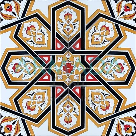 20x20 SP-72 Desenli İznik Çini Karo Modeli (Sarı Yıldız) Türkmen Yıldızı Desenli Çiniler Çini Karolar Seramikler ottoman turkish bath kitchen wall tiles interiorr islamic art galery
