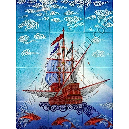 60x80 Osmanlı Savas Kadırga Gemi El Yapımı Cini Pano Kütahya ve iznik çinileri el yapımı çini karo klasik türk çini sanatı desenleri osmanlı motifleri türk hamamı çini pano banyo mutfak çiniler seramik dekorasyon hand made interior ceramic tiles decoration turkısh bath bathroom çini fiyatları satıcıları fabrikalar