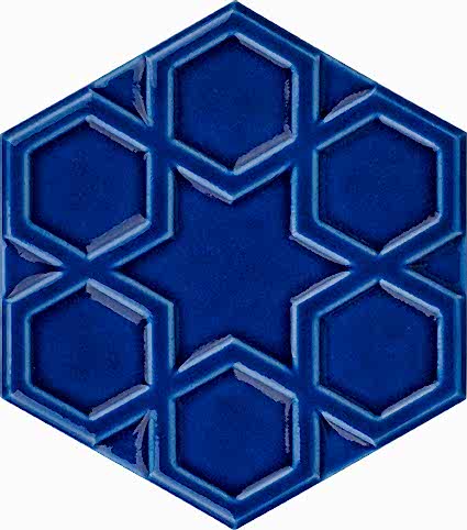 15x17 Rölyefli Altıgen Kobalt Çini Karo