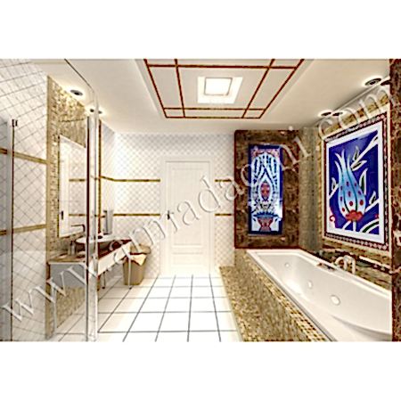 Saray Banyo Dekorasyonu El Dekoru İznik Çini Çalışması Kütahya ve iznik çinileri türk hamamı çini pano seramik dekorasyon hand made interior tile