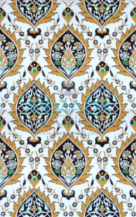 25x40 SP-417-S Desenli İznik Çini Karo Modeli (Sarı Göbekli) Turkuaz Kobalt Renkli Çiçek Desenli Göbekli Kütahya Çinisi Çini Deseni Desenleri Seramikleri iznik tiles ceramic turkish bathrom ottoman decor